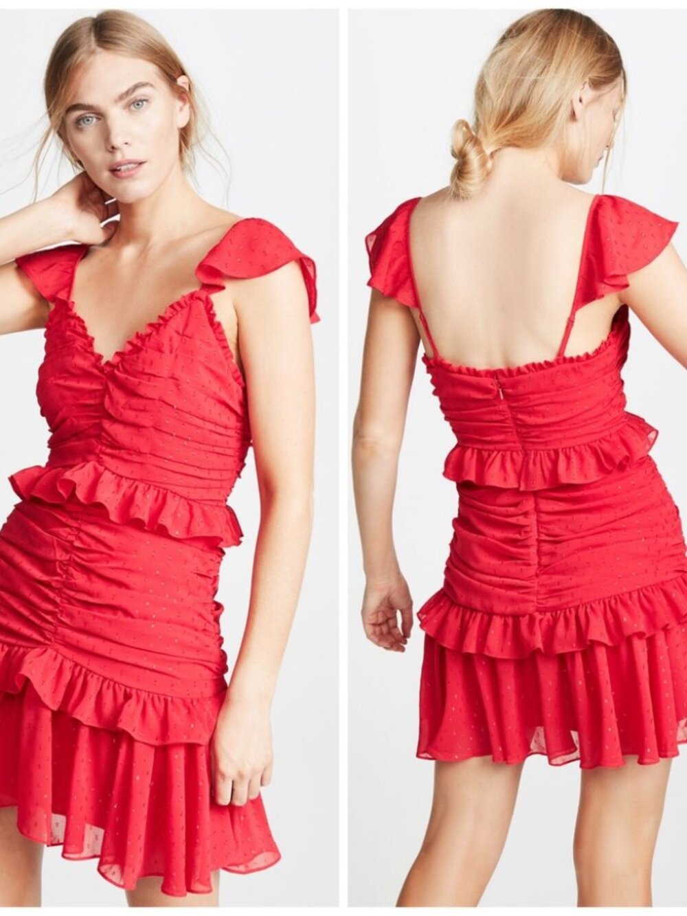 La Maison Talulah Rue Ruffle Mini Dress XS Red Tiered Dot Cottage Wedding Party